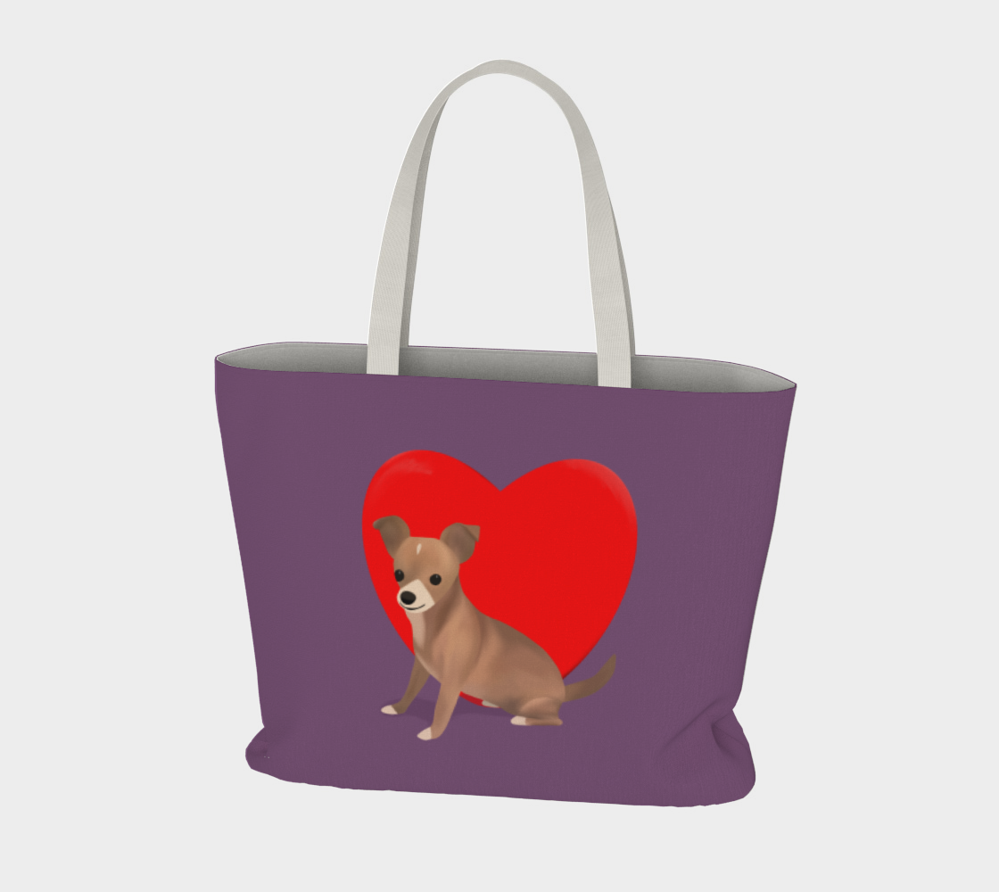 Heart Purple Bean Large Tote (Size: 20” wide, 15” tall and 4” deep)